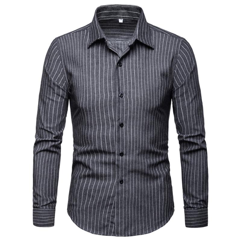 

Men' Shirt Fashion Men' Striped Casual Shirt Spring Summer New Slim Long Sleeve Lapel Business Formal, Blue