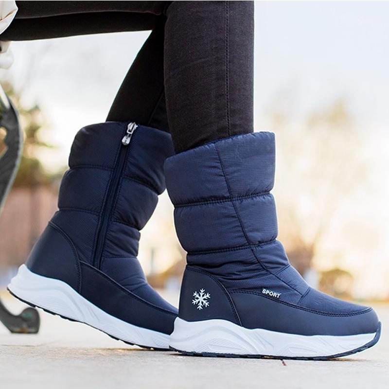 

Women snow boots platform warm thick plush winter shoes waterproof non-slip winter boots botas de mujer1, A008 dark blue