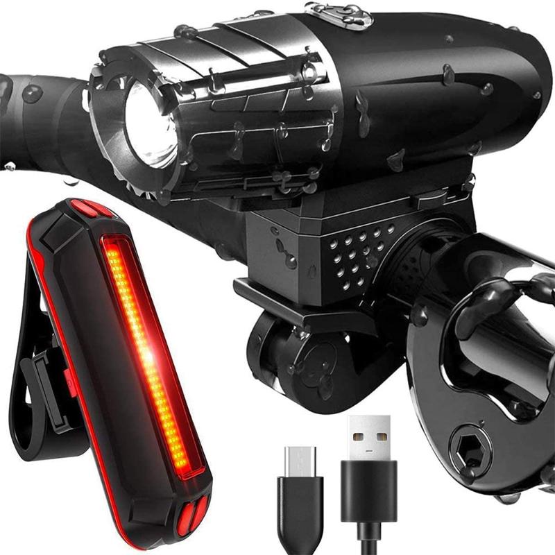 

Bike Bicycle Light USB LED Rechargeable Set Mountain Cycle Front Back Headlight Lamp LED Mountain Safety Headlight Tail Light