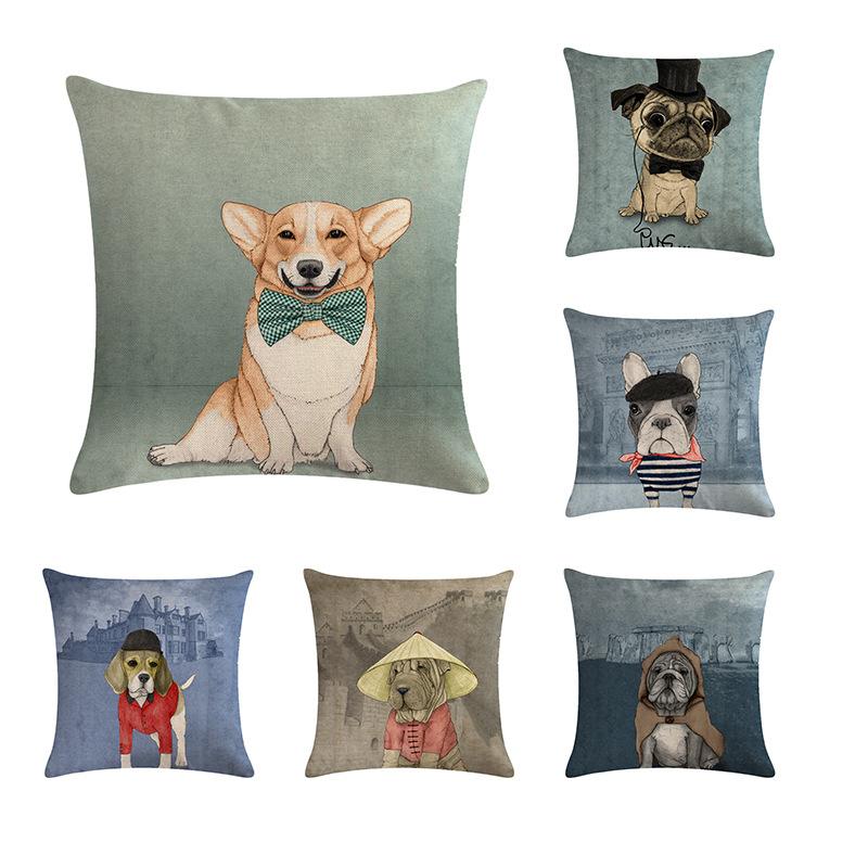 

Cat Dog Animals Print Pillow Cushion Cover Case Linen Cotton Pillowcase for New Year Christmas Decoration, 10