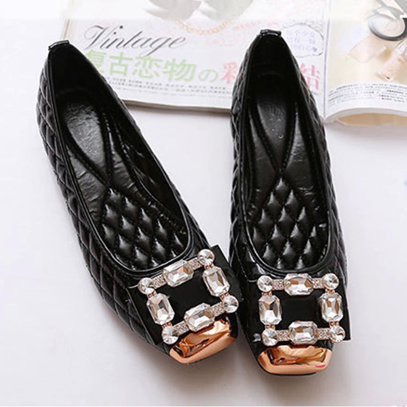 

Spring Summer Ballet Flats Women Shoes Elegant Office Ladies Shoes Brand Diamond Design Women Flats Black Gold Plus Size 42 N029 #oL1N