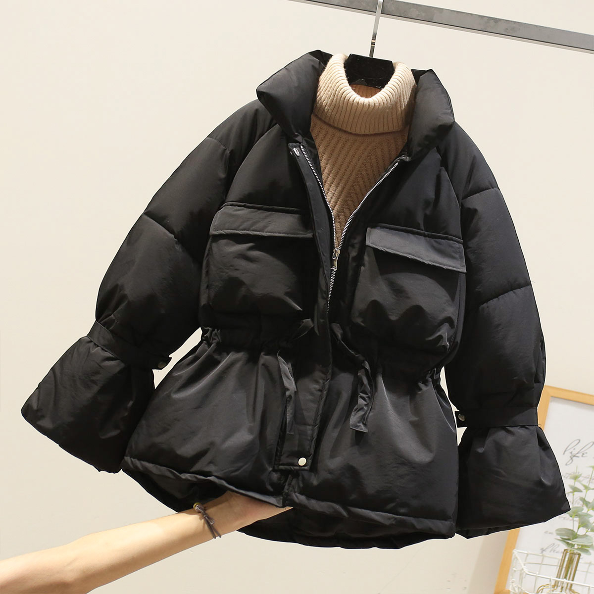 

2021 The New New Cotton Short-padded Jacket Leaves on Bread Winter Woman's Clothes D6ty, Beige