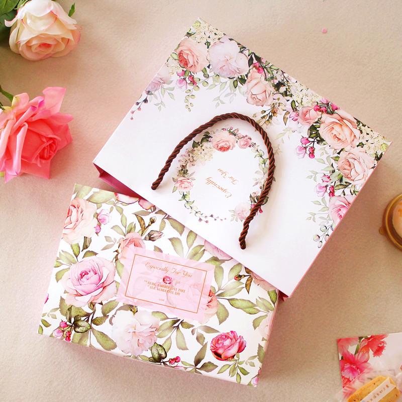 

Floral Candy Cookie Paper Bag Pink Flower Chocolate Gift Box Wedding Party Biscuit Packaging Box Valentine's Day Nougat Gift Bag