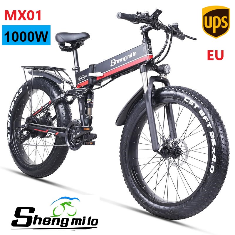 

EU Mx01 Shengmilo 26 Inch Electric Bike 1000w Fat Tire Bicycle 48V Lithium-Battery City E-bike Folding Mountain Snow Bike Unisex, Foot pedal