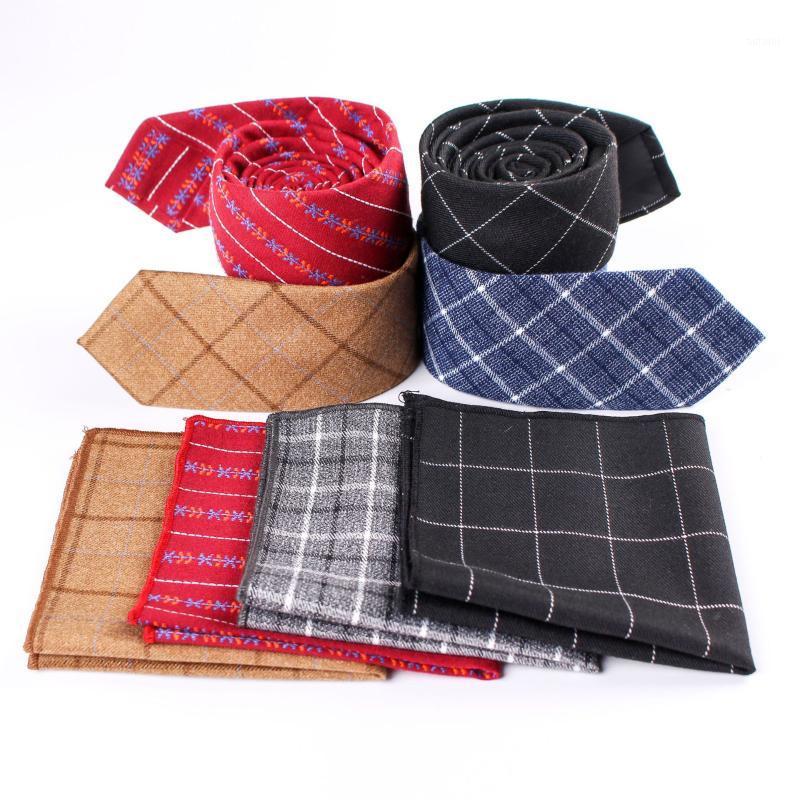 

Linbaiway Casual Necktie Ties Set for Men's Cotton Plaid Pocket Towel for Wedding Party Handkerchief Necktie Set Custom Logo1