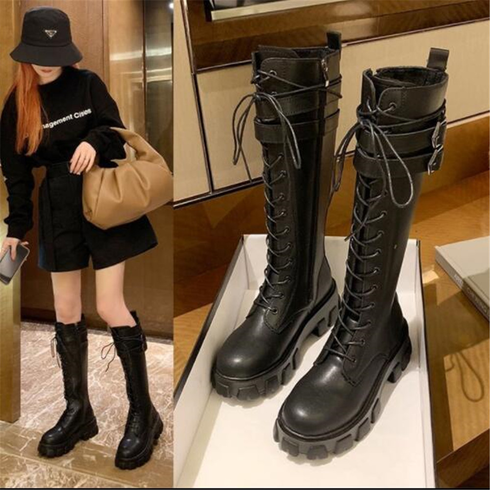 

Selling Hot Spring Lacing Knee Boots High Women Wear Square Heels Woman Leather Winter Plutonium Big Size Shoes 1yyh, 01