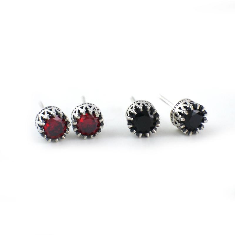 

925 Sterling Silver Crown Crystal Biker Post Stud Earrings For Men Women A1615
