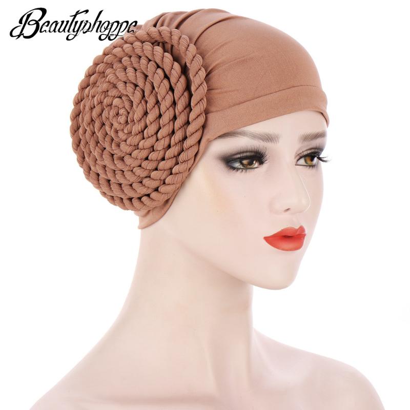 

2020 two-color trendy India turban bonnet arab wrap head scarf ready to wear hijab hat muslim headdress woman Inner hijab caps, Beige