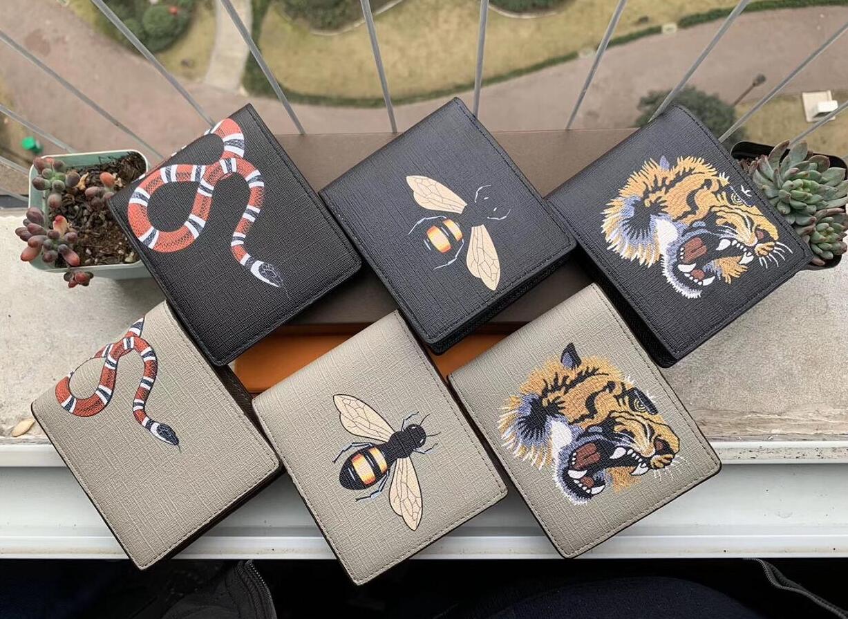 

Animal print style Designer mens wallet famous men wallets special canvas multiple short small bifold wallet with box dust bag, Black bee