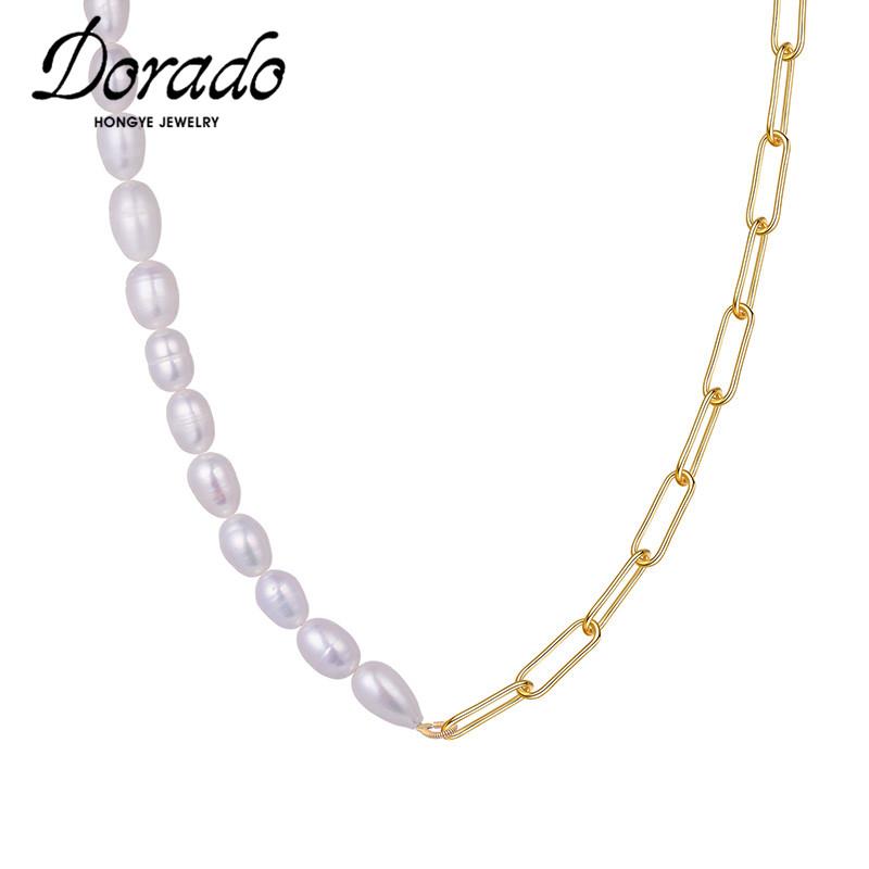 

Dorado Fashion Asymmetry Link Imitation Pearls Necklace For Women Sweater Chain Party Jewelry Wedding Wholesale 2020 Gifts