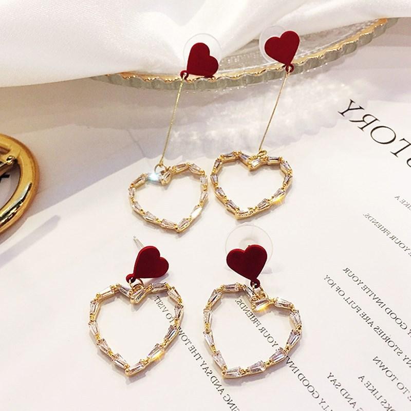 

Red Love Simple Girl Fashion Earrings Versatile Student Earrings Temperament Korean Face Thin Female