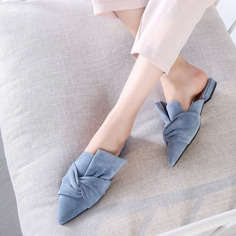 

Sweet Woman Shoes Bow Tie Suede Pointed Toe Low Heels Fashion Solid Color Block Heel Shoes Blue Sandal Ladies Pumps Shoes Female #lb8U