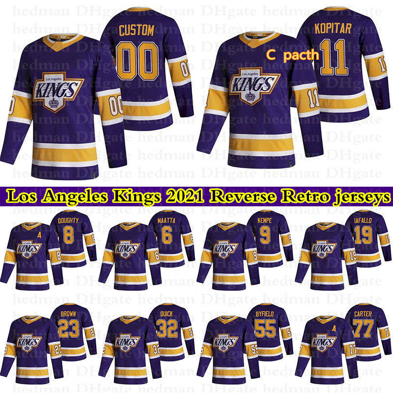

Los Angeles Kings Reverse Retro jerseys 99 GRETZKY 8 DOUGHTY 11 KOPITAR 32 QUICK 77 CARTER custom any number any name hockey jersey, Purple
