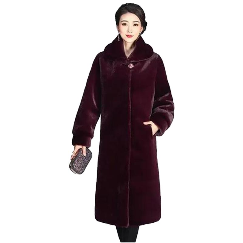 

Solid color women's loose medium long imitation coat mother's fur integrated mink whole mink Hooded Coat winter, Black