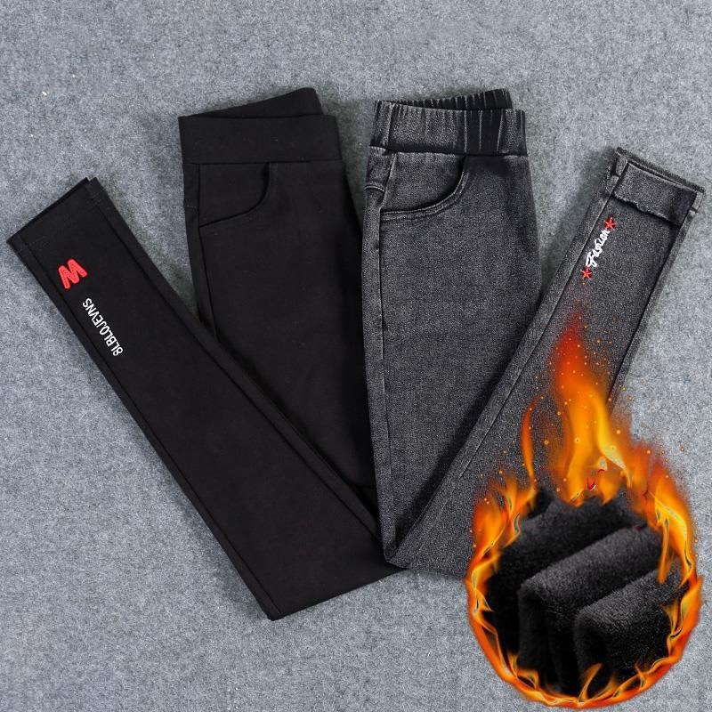 

Calas quentes grossas de das mulheres mais tamanho l quente inverno femininas veludo senhoras, Thin w snowblack