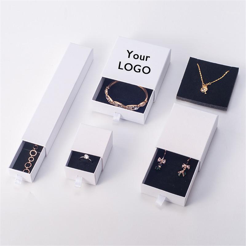 

100Pcs/lot Manufacture Custom White drawer Paperboard box packaging earring Bracelet necklace Pendant box stamping foil logo1
