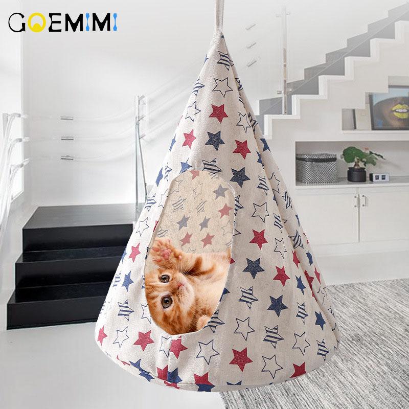

2020 Pet Supplies Cat Tent Hammock Hanging Bed Tent Cone Shape Breathable Linen Sponge Hanging Cage Cover