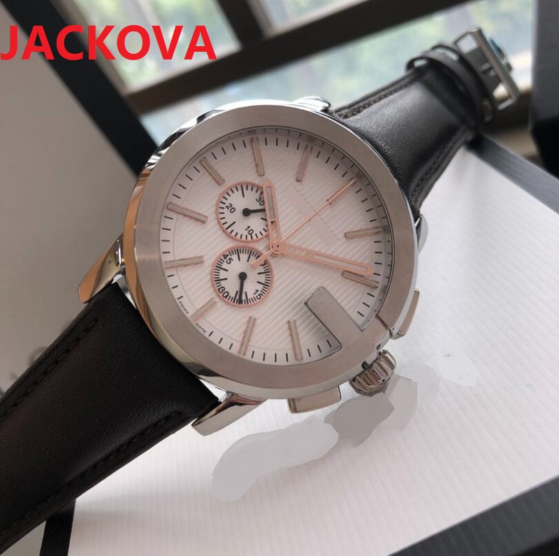 

Double G Letter Designer Classic Retro Watches 43mm Luxury Fashion Men Two Eyes Sub Dials Working Quartz Movement Genuine Leather Wristwatch, As pic