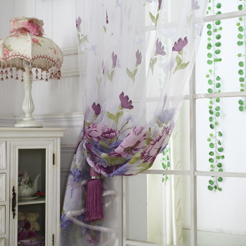 

Thin Curtain Floral Printed Curtains Clear Sheer Window Drape Sheer Tulle Panel Curtains Room Divider New for Household Bedroom