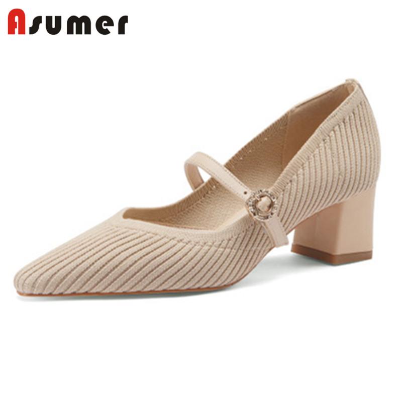 

Asumer 2021 Big Size 43 Knitting Single Shoes Ladies Elegant Party Wedding Shoes Women Pumps Pointed Toe Summer Lady, Black