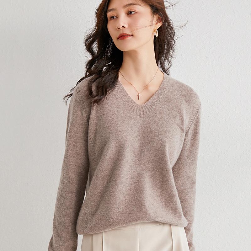 

Winter Women' Sweater V-Neck Long Sleeve 100% Wool Knitted Sweaters Female Pullover Women Jumpers Clothing Pull Femme Tops Wild, Hua gu xing