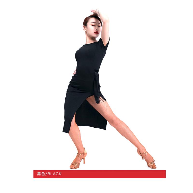 

Fringe Latin Dance Dress Women Bare Back Tassel Dress for Ballroom Samba Tango Chacha Dancing Performamnce L9541, Black