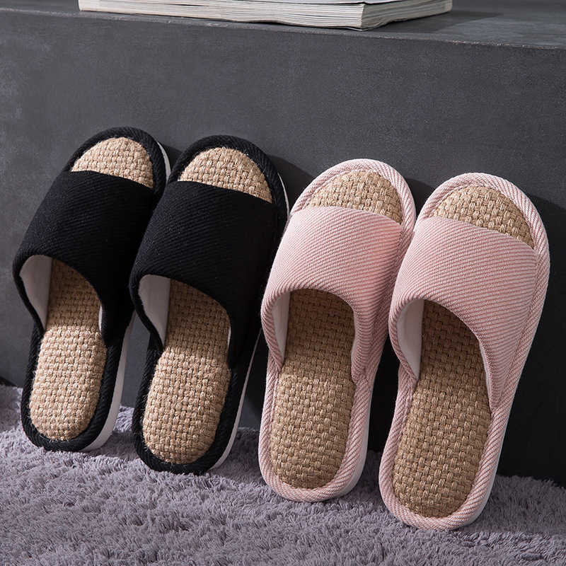 

Classic luxury Women's Casual Home Linen Slippers Soft Thick Bottom Flats Household Anti-Skid Bedroom Shoes Breathable Wear-Resistant D, Black