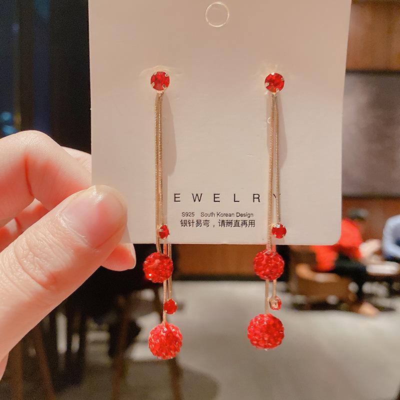 

New Fashion Drop Rhinestone Earrings Brief Personality Tassel Long Design Sparkling Crystal Earrings Female