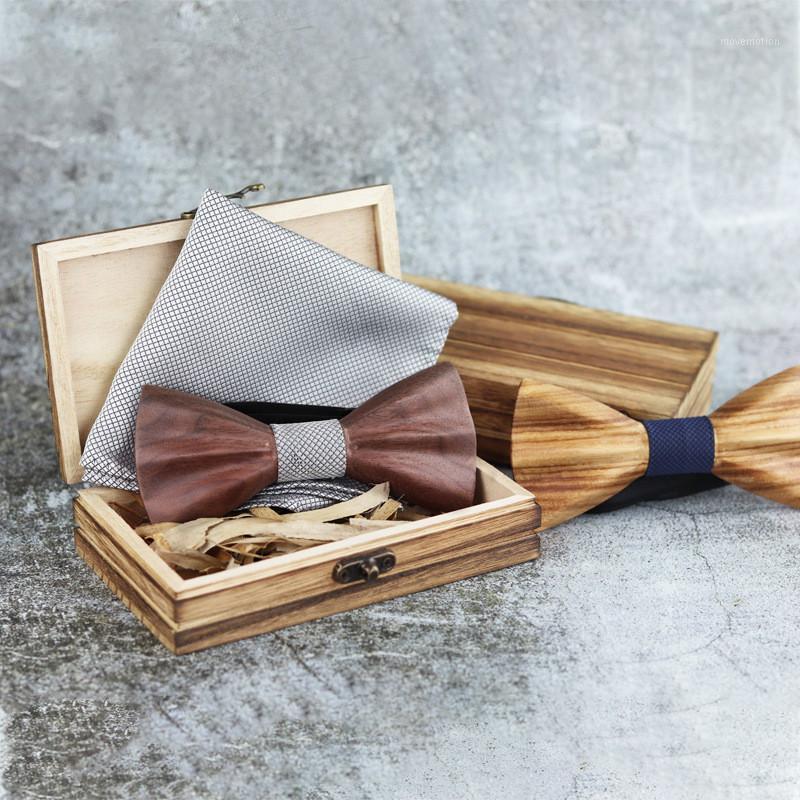 

Mens 3D Wooden Bowtie Pocket Square Cufflinks Set Brown Black Jacquard Handkerchief Bow Tie Suit Wedding Accessories Gifts1