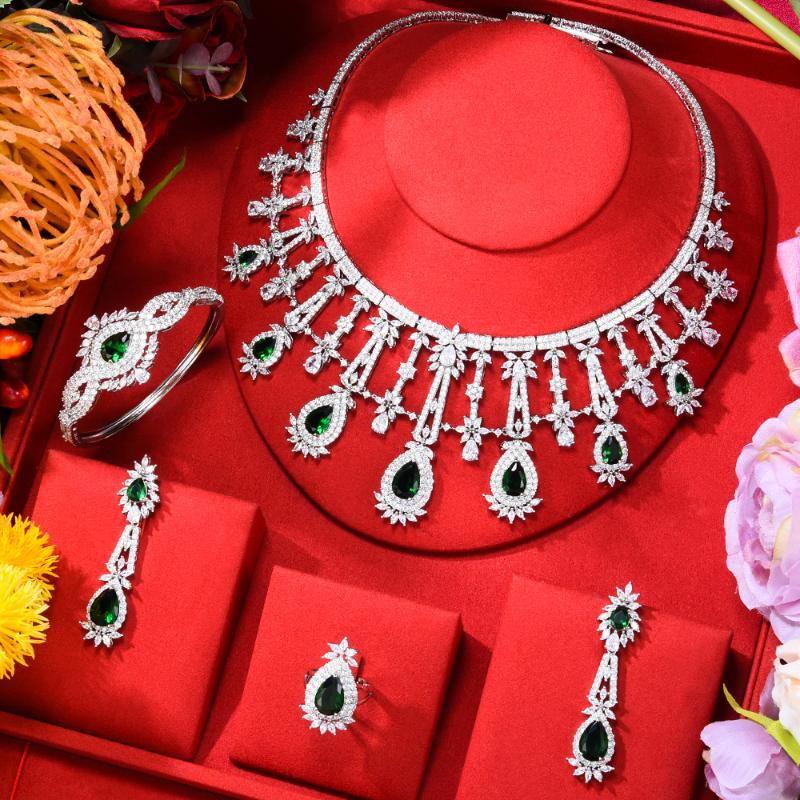 

Earrings & Necklace Siscathy Classic Fashion Luxury Zircon Waterdrop Wedding Jewelry Set For Women Party Costume Accessories Female Gifts, Silver