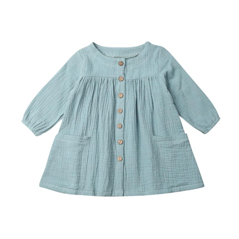 

Spring Autumn Girls Cute Linen Cotton A-line Dress Kids Baby Girls Long Sleeve O-Neck Princess Dresses Children Clothing, Green