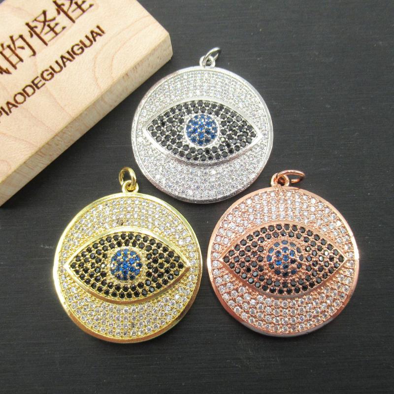 

APDGG 29x29mm Eye Gold plated cubic zircon CZ Paved Connector Charms necklace pendant Jewelry DIY Jewelry Findings