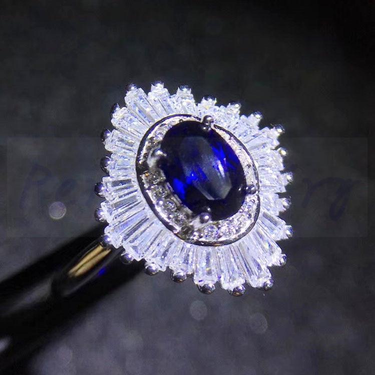 

Cluster Rings Blue Sapphire Luxury Style Ring Per Jewelry 925 Sterling Silver 6*8mm 1.6ct Gemstone Fine J2113017, Golden;silver