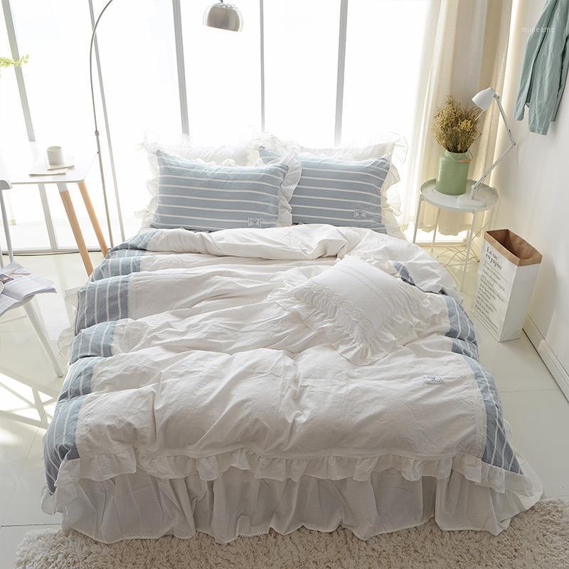 

2020 New Washed Cotton Bedding Set soft comfortable Duvet cover set Bedskirt Pillow bed linen  Queen King size 3/4/5pcs1, Snh2