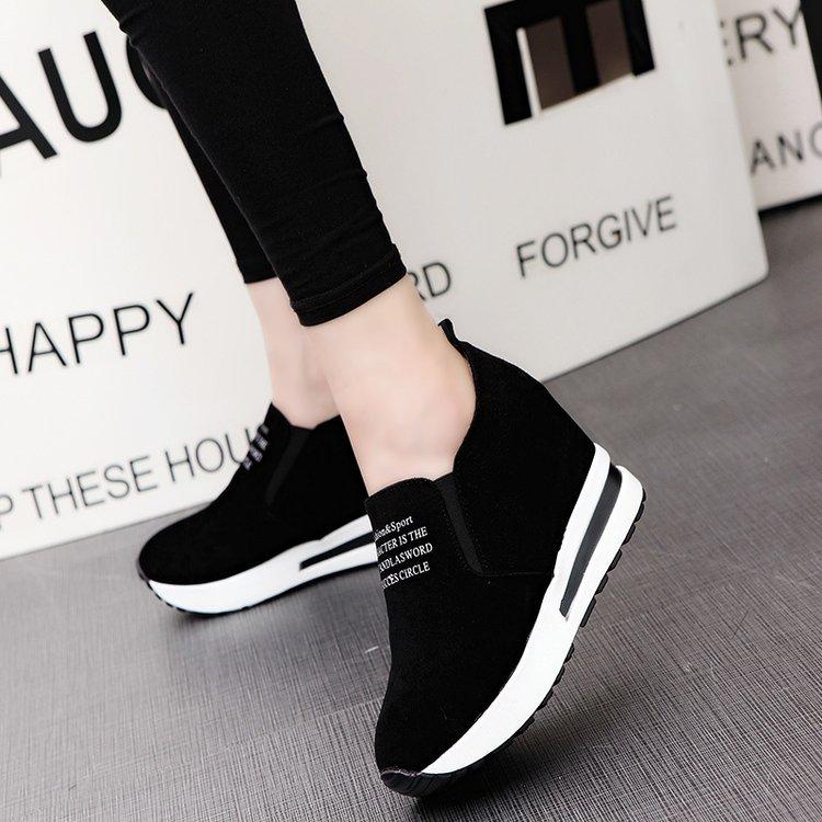 

How Selling Flock New High Heel Lady Casual Black/Red Women Sneakers Leisure Platform Shoes Breathable Height Increasing Shoes, Wine red
