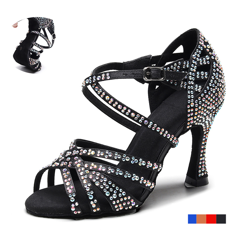 

2021 New Woman Rhinestone Latin Dance Women Soft Sole Ballroom Salsa Dancing Shoes for Party Wedding Latino Tango Dance-shoes I254, Brown-5cm