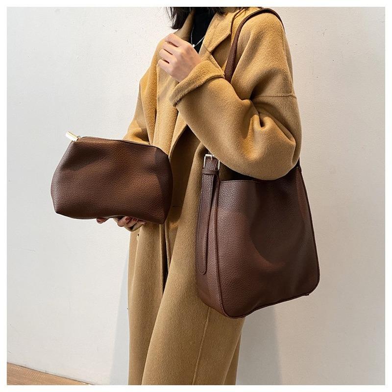 

Textured Large Capacity Bag Women 2021new Trendy Fashion Ladies PU Handbag Casual Shoulder Messenger Bag High Quality Bucket, Black