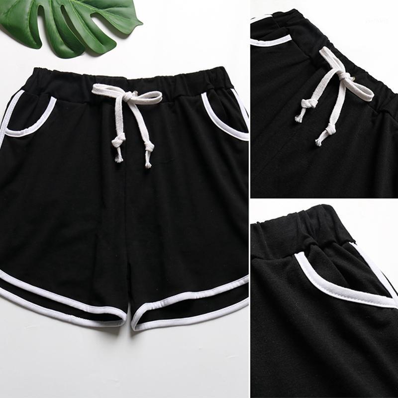 

Summer Stripe Shorts Women' Elastic Waist Home Loose Casual Shorts Beach High Waist1, Black