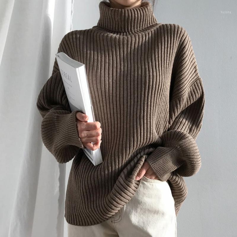 

Fall Winter Ladies Turtleneck Sweater Turtleneck Korean Solid Warm Jumper Oversize Pullovers Women Lantern Long Sleeve Sweaters1, Beige