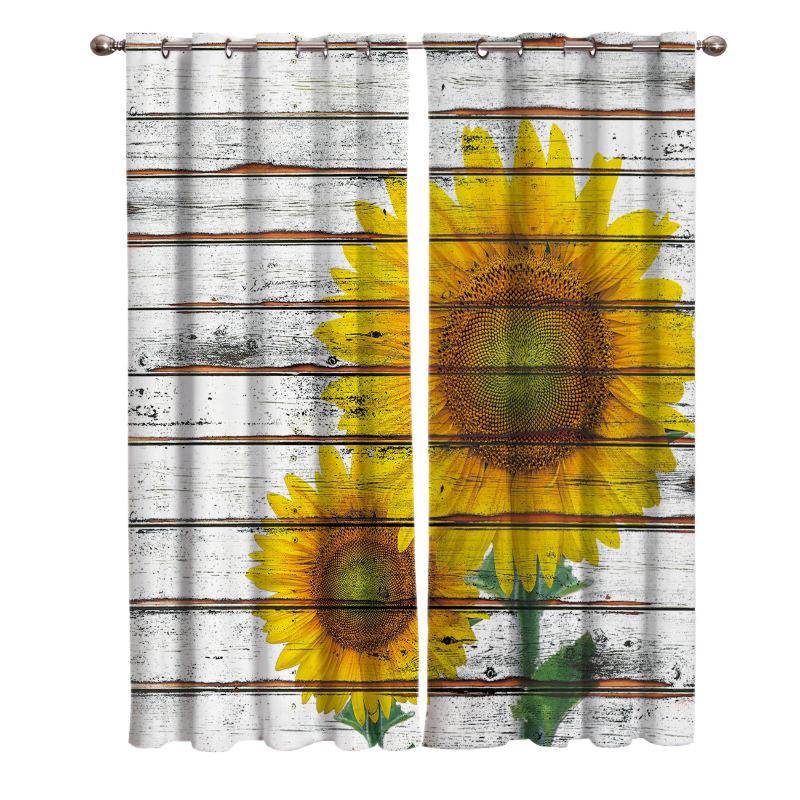 

Sunflower Rustic Wooden Window Treatments Curtains Valance Room Curtains Large Window Living Room Kids Home Decor, As pic
