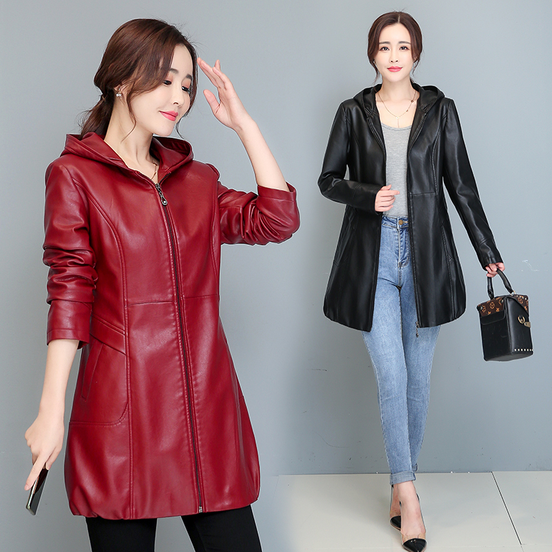 

Size 3xl long leather jacket 2020 new female jackets casual outerwear clothing, Black