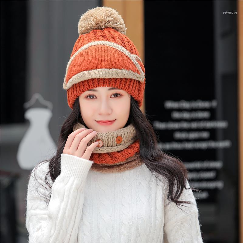 

Winter Thick windproof warm Hat Womens Beanies Skullies Winter Knitted Women Hat Bonnet Beanie Cap Outdoor Riding Scarf Set1, Pink