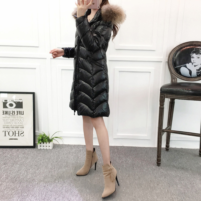 

2021 New Duck White Winter Coat Down Woman with Hoodie Big Fur Collar Long Thick Jacket Jackets for Mujer 1020 Kj2776 Rnrh, Black