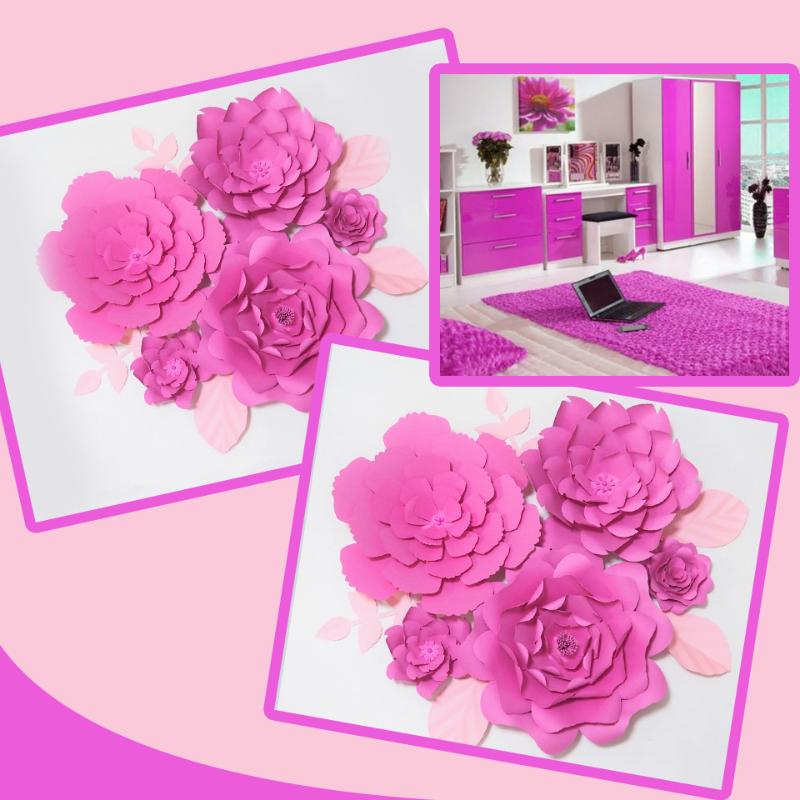 

DIY Giant Paper Flowers Fleurs Artificielles Backdrop Artificial Rose 5pcs+4 Leaves Wedding Party Decor Nursery Rose 15-50CM, Custom color