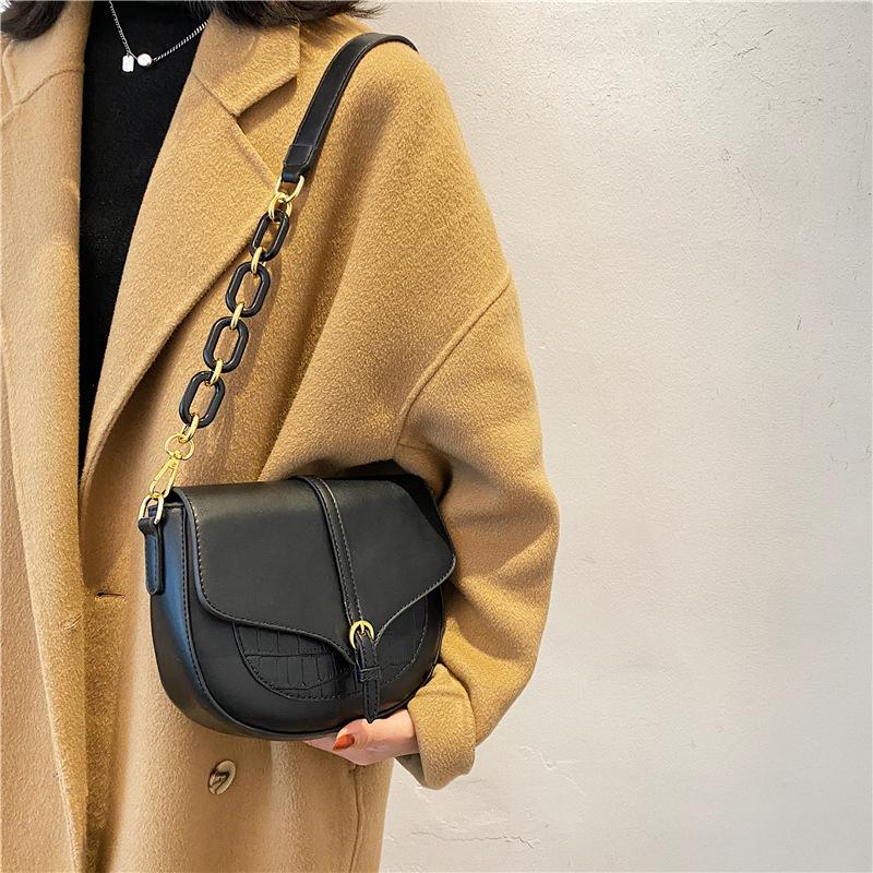 

Stone Pattern Vintage Crossbody Bags for Women Small Chain Saddle Shoulder Bag Borsa Donna Female Purse Mini Messenger Sling Bag, Black