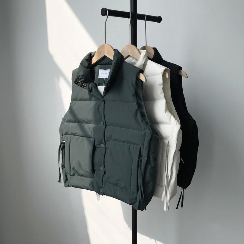 

Sleeveless Cotton-padded Jacket Women Ins Coat Loose Collar Padded Cotton Waistcoat Korean Fashion Plus Size Clothing for Women, Beige