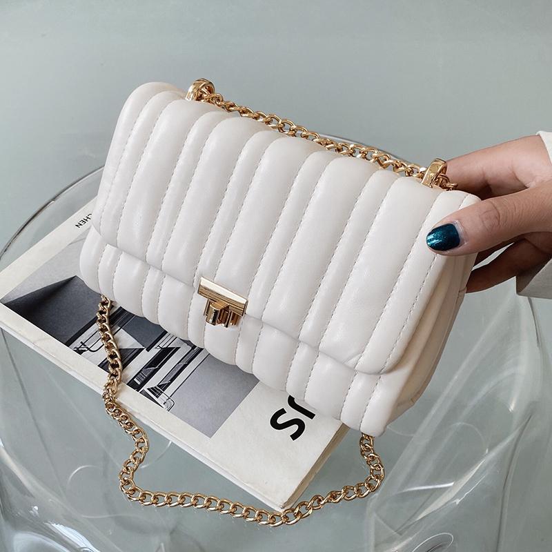 

New Trending Chain PU Leather Crossbody Bags For Women 2021 Winter Simple Shoulder Handbags Female Designer Hand Bag, Beige