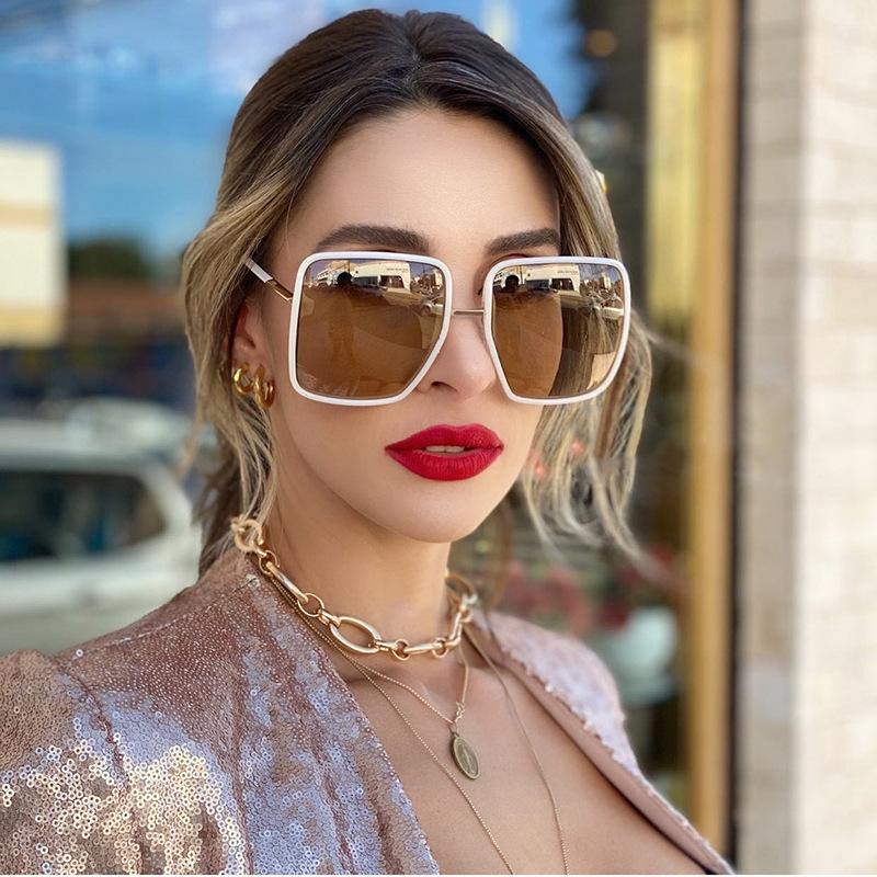 

Sunglasses Fashion Metal Women Square Mirror Classic Large Frame Retro Street Beat Glasses Travel UV400