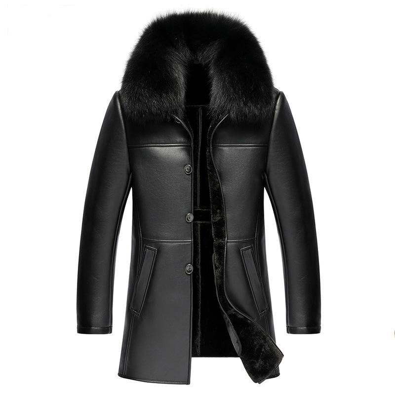 

Winter 2020 new fur one man's coat medium long fur leather coat men's, Black