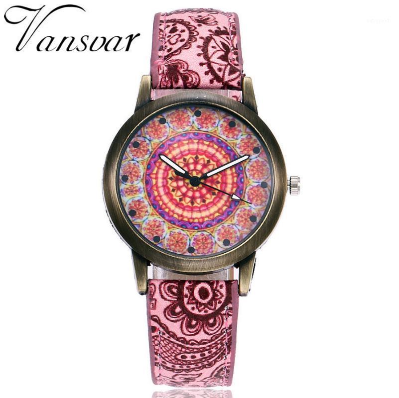 

Wristwatches Women Leather Antique Flower Watch Ladies Casual Quartz Wrist Watches Clock Relogio Feminino For Drop1, Red